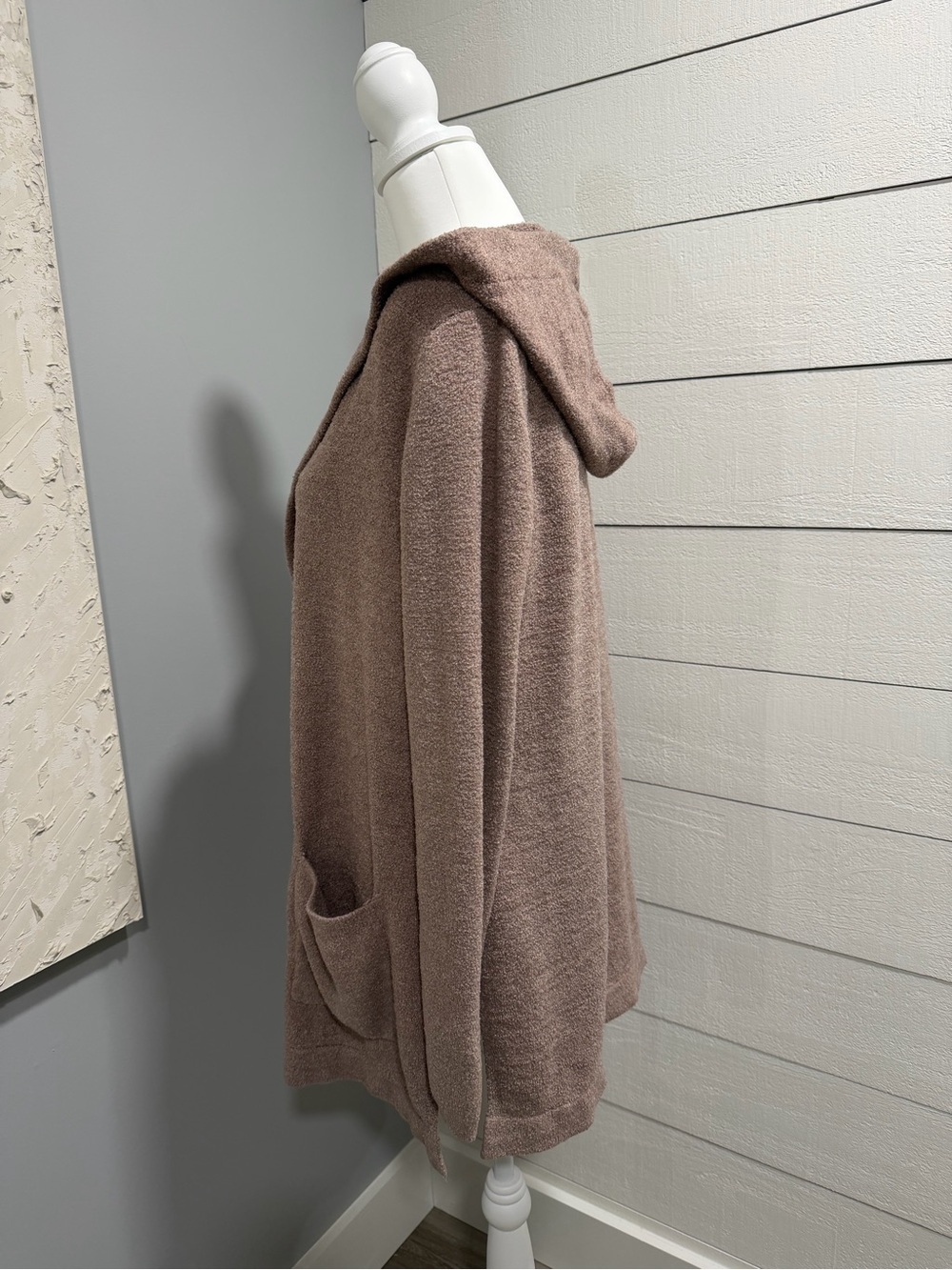 Barefoot Dreams Hooded Open-Front Cardigan - Light Brown - Picture 5 of 7
